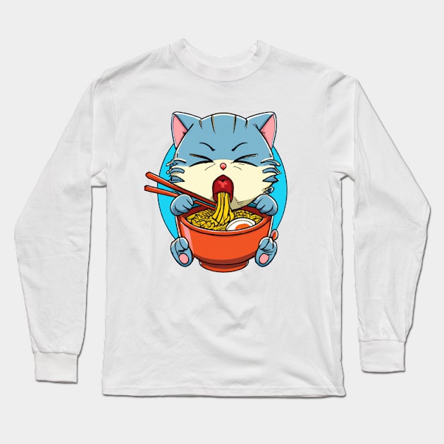 Cute cat eating ramen Long Sleeve T-Shirt by 365inspiracji